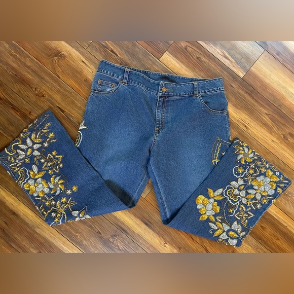 Vintage Style Midnight Velvet Floral Sequins Jeans Size 22W - Picture 13 of 13